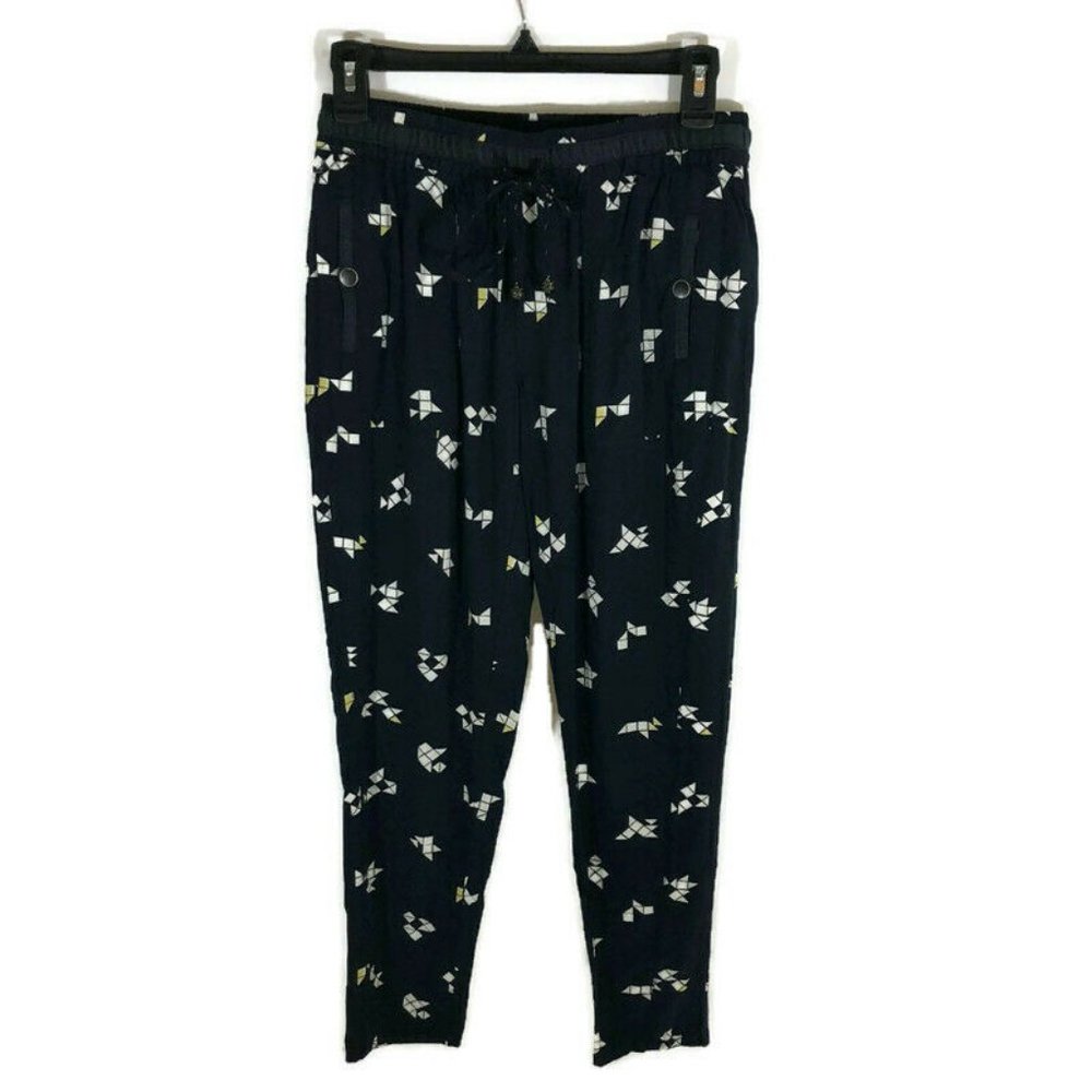 Anthropologie Black Floral Wide Leg Pants